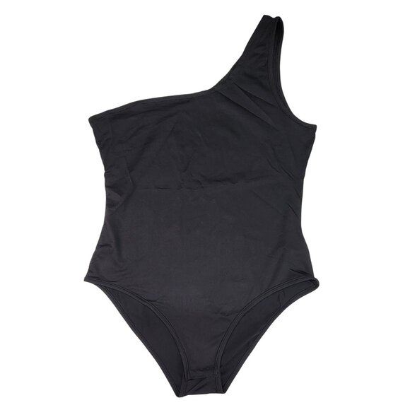 Bodysuit One-Shoulder Black Snap Closure Womens Large L New in Bag - Picture 1 of 6